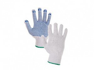 Textilní rukavice FALO, s PVC terčíky, bílo-modré, vel. 10